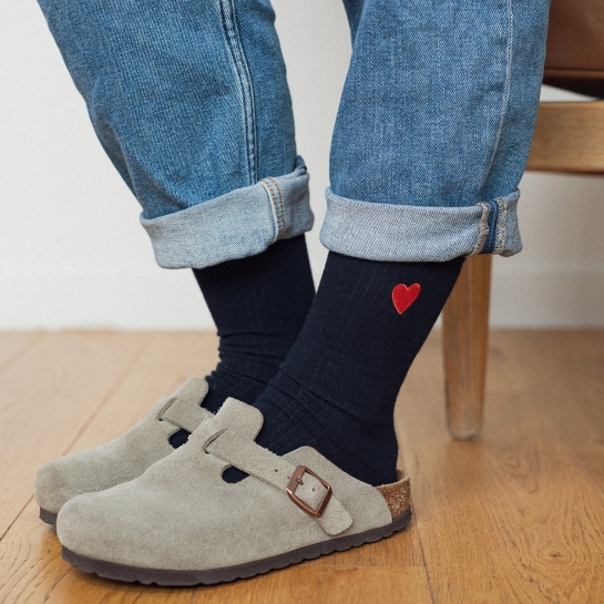 Chaussettes brodées Coeur homme & femme – Affaire de famille, coton bio, design unisexe confortable, Portugal