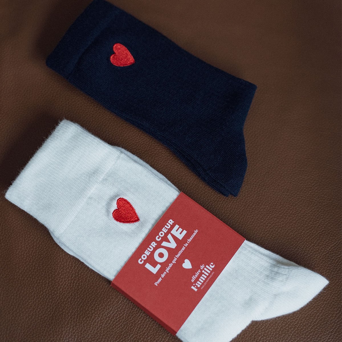 Chaussettes brodées Coeur homme & femme – Affaire de famille, coton bio, design unisexe confortable, Portugal