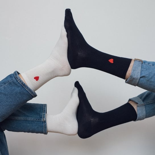 Chaussettes brodées Coeur homme & femme – Affaire de famille, coton bio, design unisexe confortable, Portugal