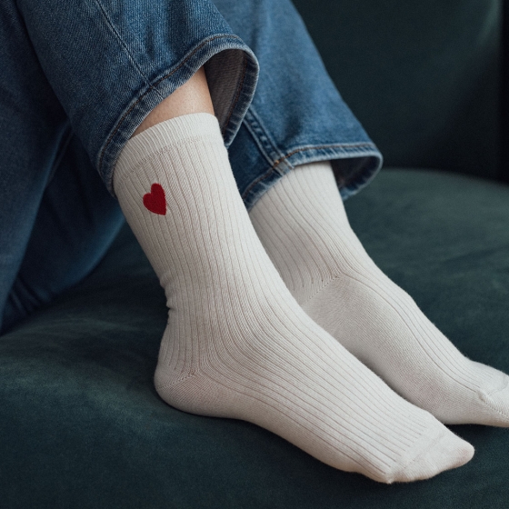 Chaussettes brodées Coeur homme & femme – Affaire de famille, coton bio, design unisexe confortable, Portugal