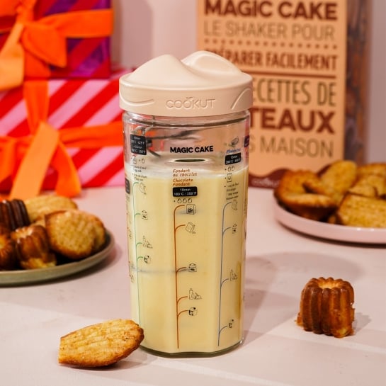 Shaker magique Cookut – Verre doseur innovant avec 10 recettes de gâteaux, anti-grumeau, pour pâtisserie express
