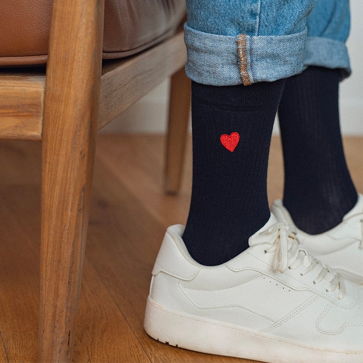 Chaussettes brodées Coeur homme & femme – Affaire de famille, coton bio, design unisexe confortable, Portugal