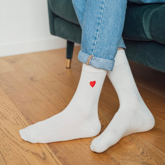 Chaussettes brodées Coeur homme & femme – Affaire de famille, coton bio, design unisexe confortable, Portugal
