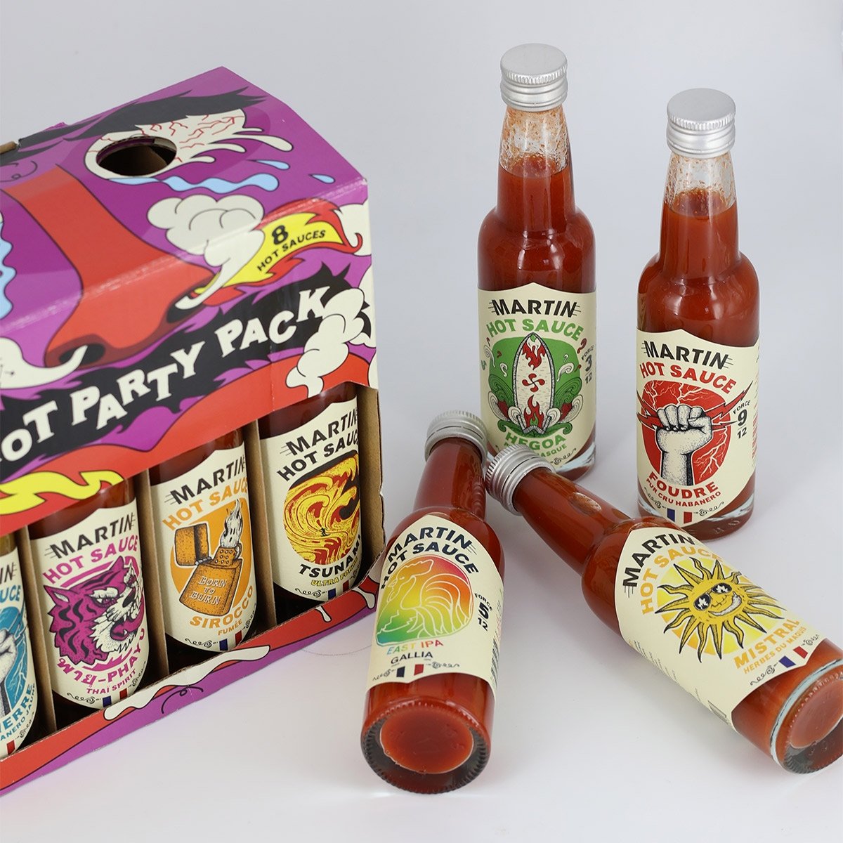 Coffret 8 sauces piquantes - Sauce Martin Maison - Hot sauce - Sauce piment Scoville - Hot ones - Crazy bastard - Fabriqué en Fr