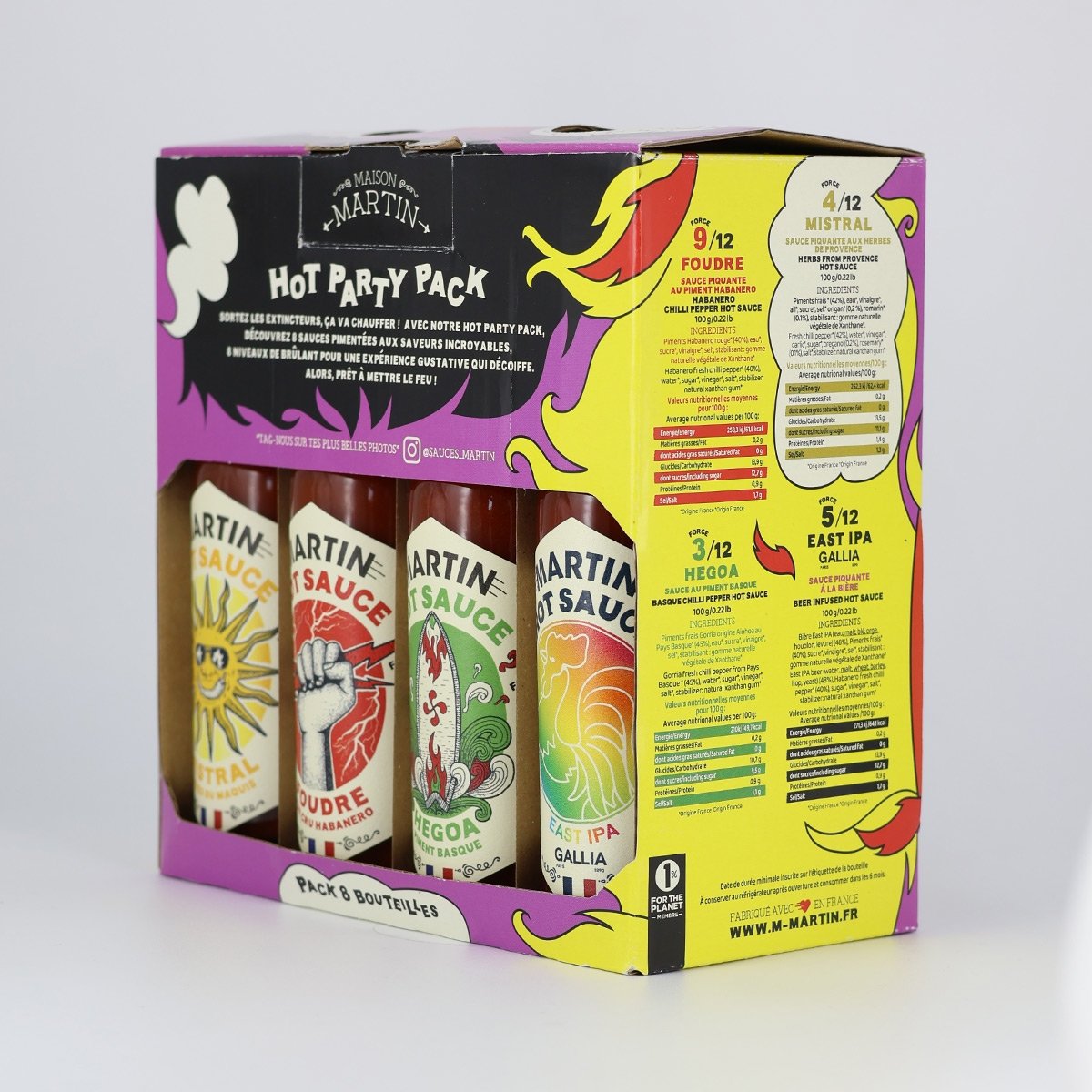 Coffret 8 sauces piquantes - Sauce Martin Maison - Hot sauce - Sauce piment Scoville - Hot ones - Crazy bastard - Fabriqué en Fr