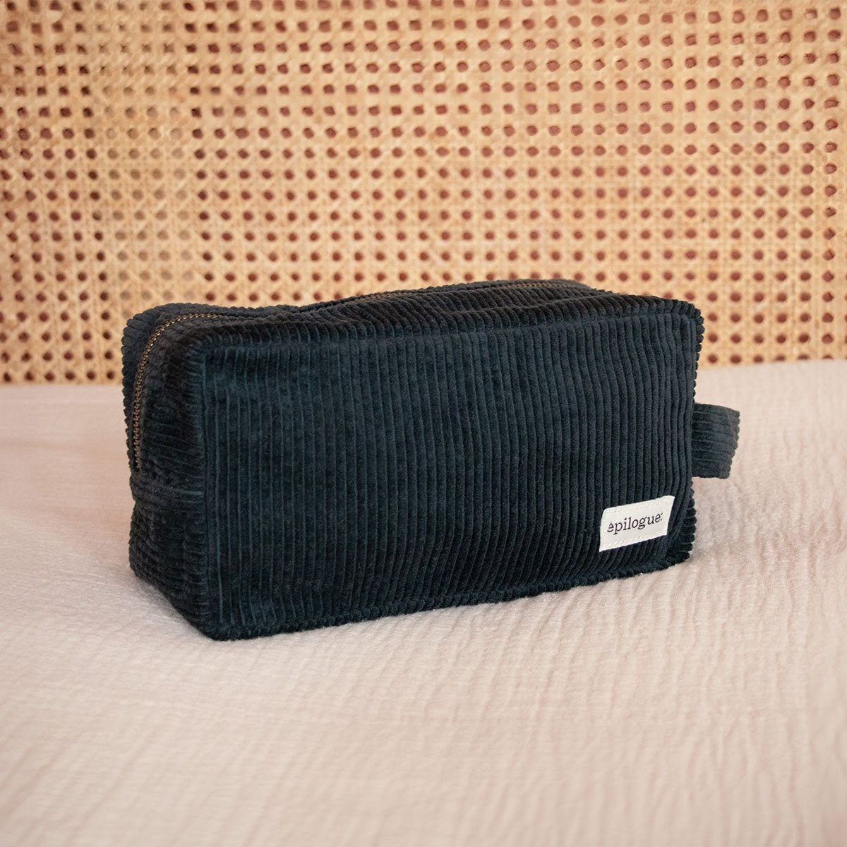 Trousse de toilette en velours côtelé - Épilogue - Trousse unisexe avec anse - Grand format pratique - Doublure en coton
