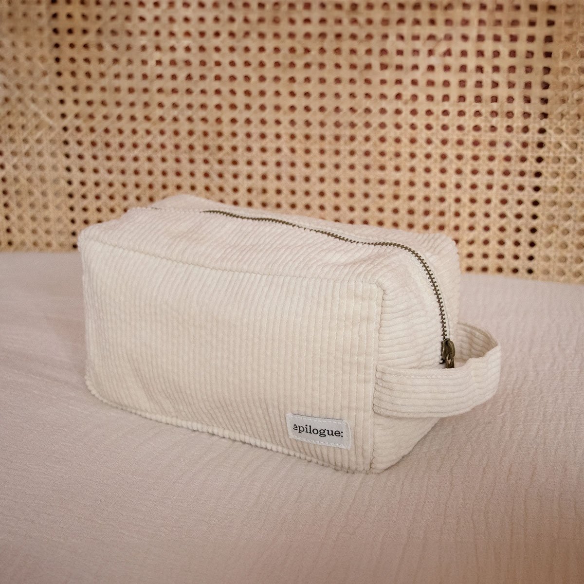 Trousse de toilette en velours côtelé - Épilogue - Trousse unisexe avec anse - Grand format pratique - Doublure en coton