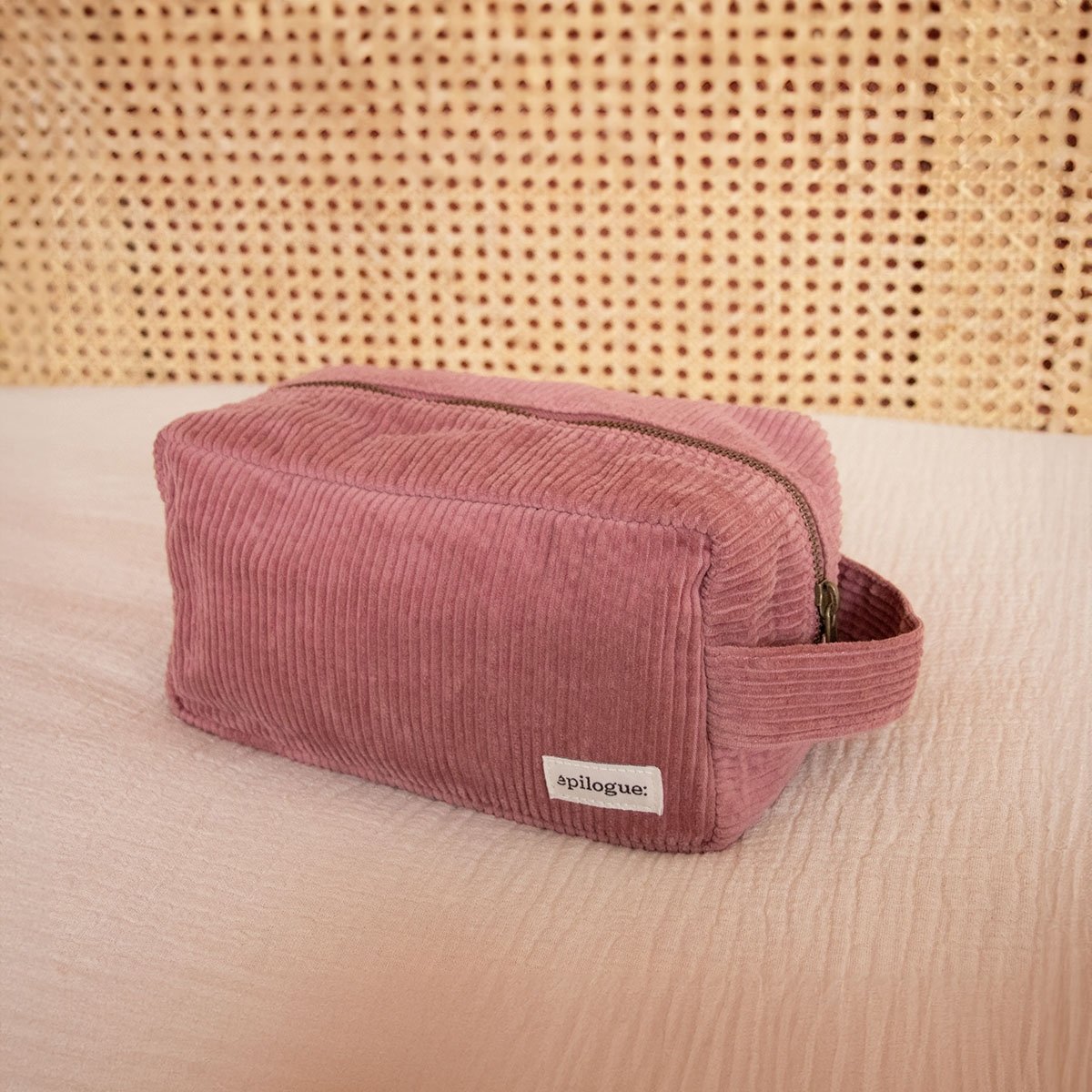 Trousse de toilette en velours côtelé - Épilogue - Trousse unisexe avec anse - Grand format pratique - Doublure en coton