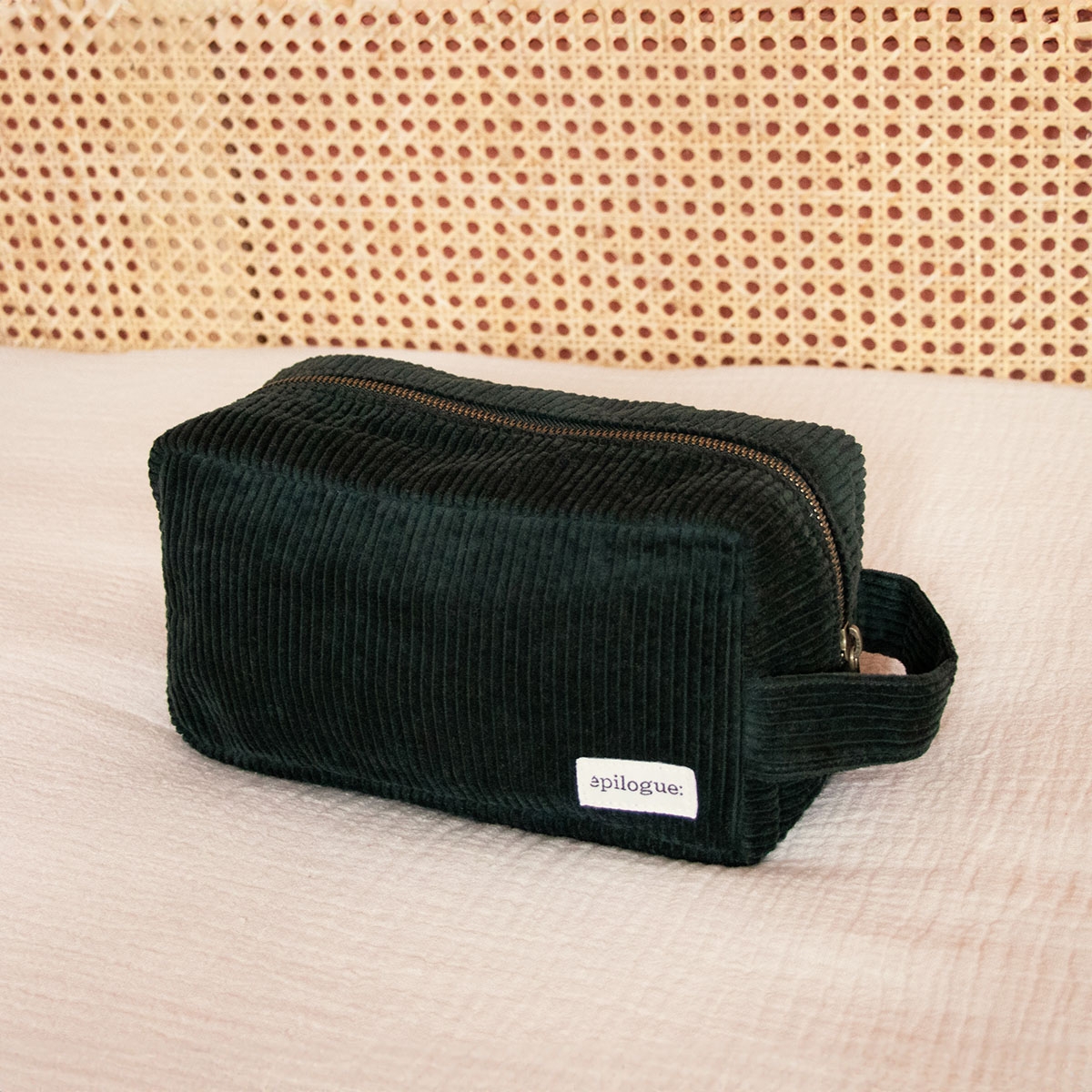 Trousse de toilette en velours côtelé - Épilogue - Trousse unisexe avec anse - Grand format pratique - Doublure en coton