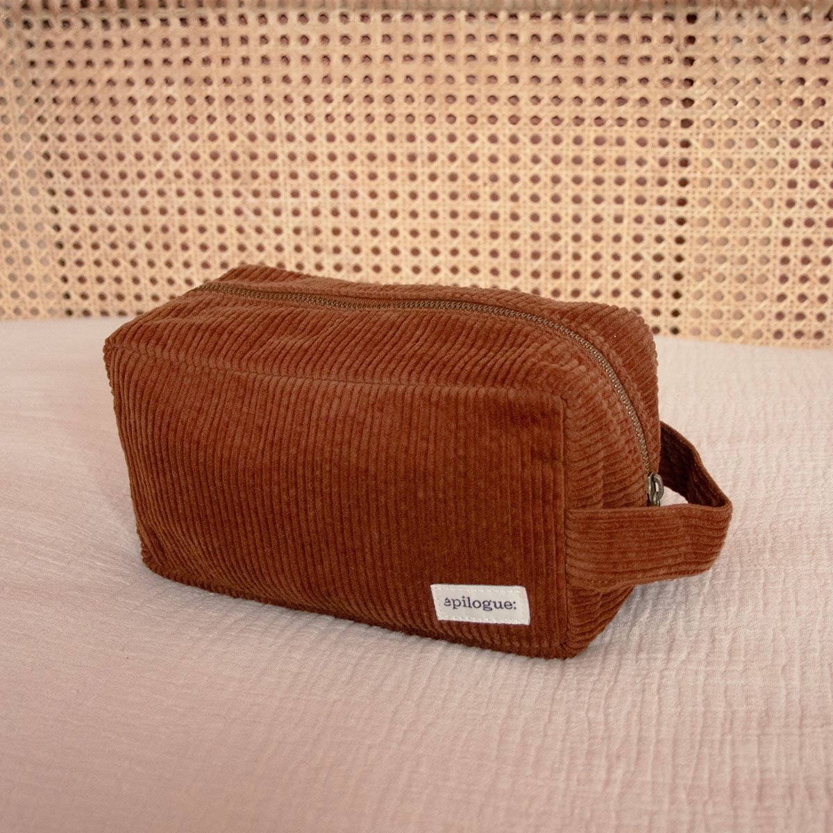 Trousse de toilette en velours côtelé - Épilogue - Trousse unisexe avec anse - Grand format pratique - Doublure en coton