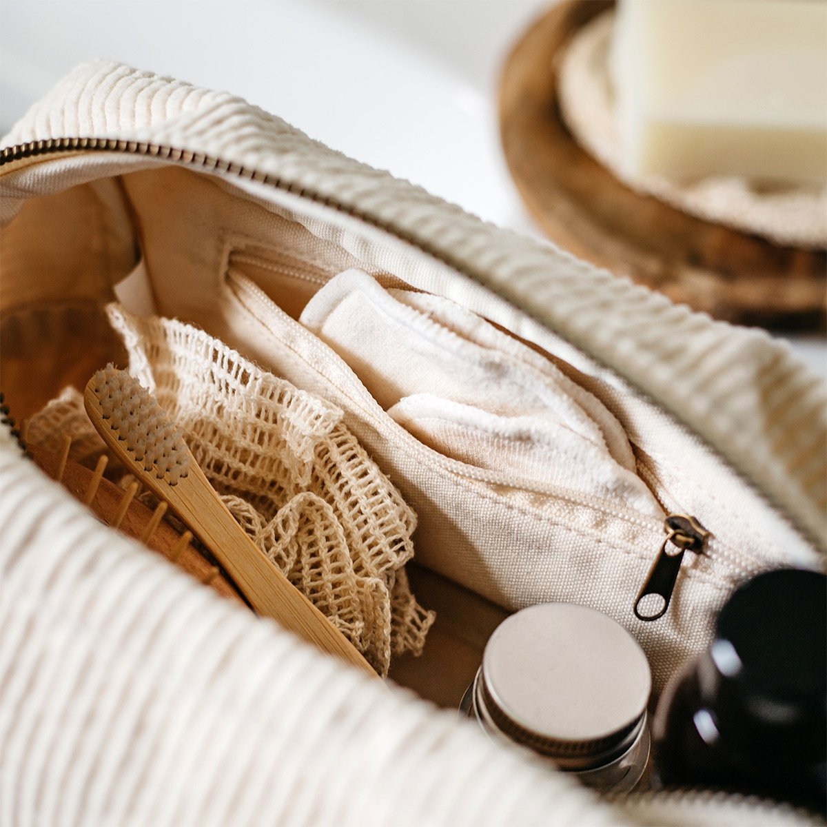 Trousse de toilette en velours côtelé - Épilogue - Trousse unisexe avec anse - Grand format pratique - Doublure en coton