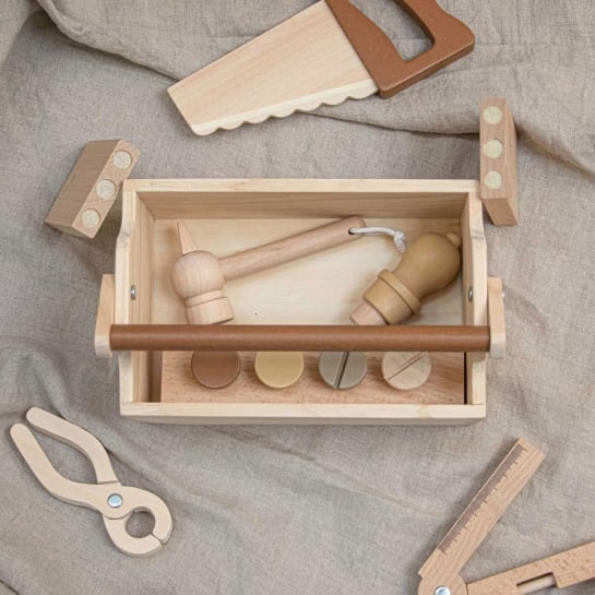 Boîte à Outils en Bois Konges Slojd - Jouet d'Imitation | 13 Pièces Incluses - Certifié FSC