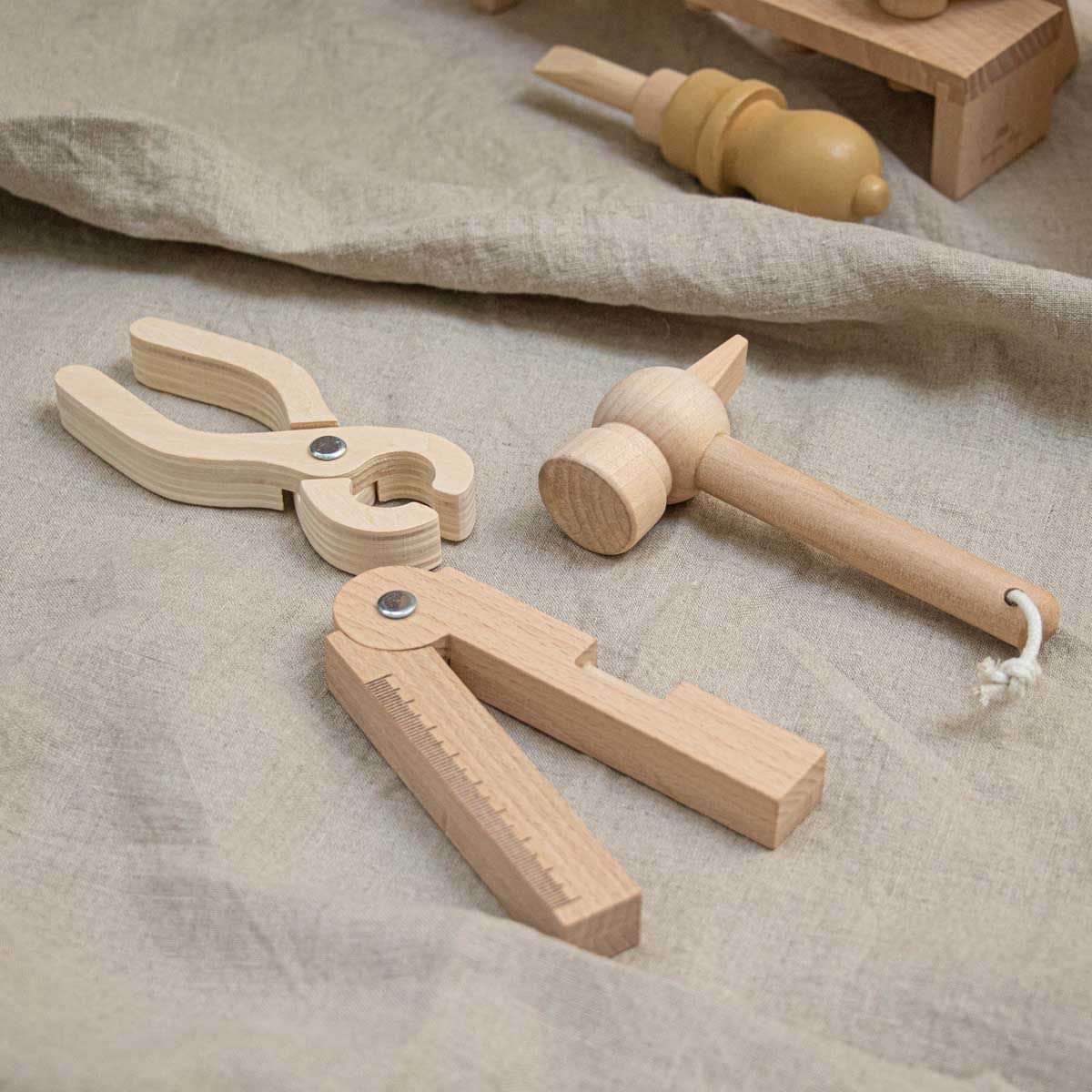 Boîte à Outils en Bois Konges Slojd - Jouet d'Imitation | 13 Pièces Incluses - Certifié FSC