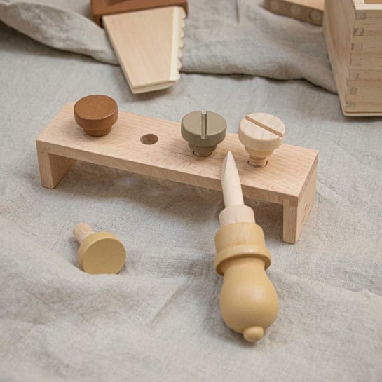 Boîte à Outils en Bois Konges Slojd - Jouet d'Imitation | 13 Pièces Incluses - Certifié FSC