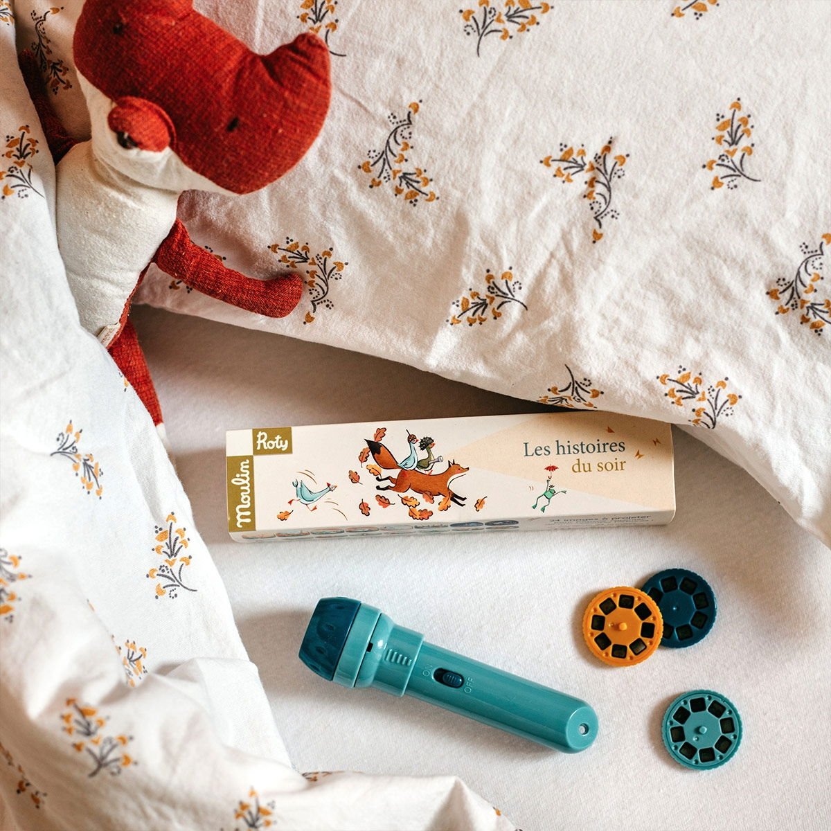 Lampe à Histoires Moulin Roty - Projecteur d'Images Enfant | 3 Disques Inclus - Rituels du Soir Magiques