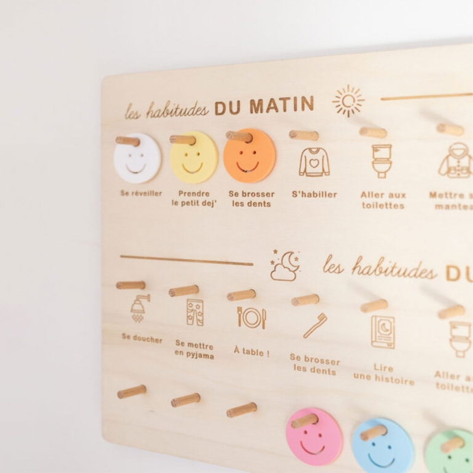Tableau des Routines Enfant - Organisation Matin & Soir | Méthode Montessori - Bois Fait Main en France