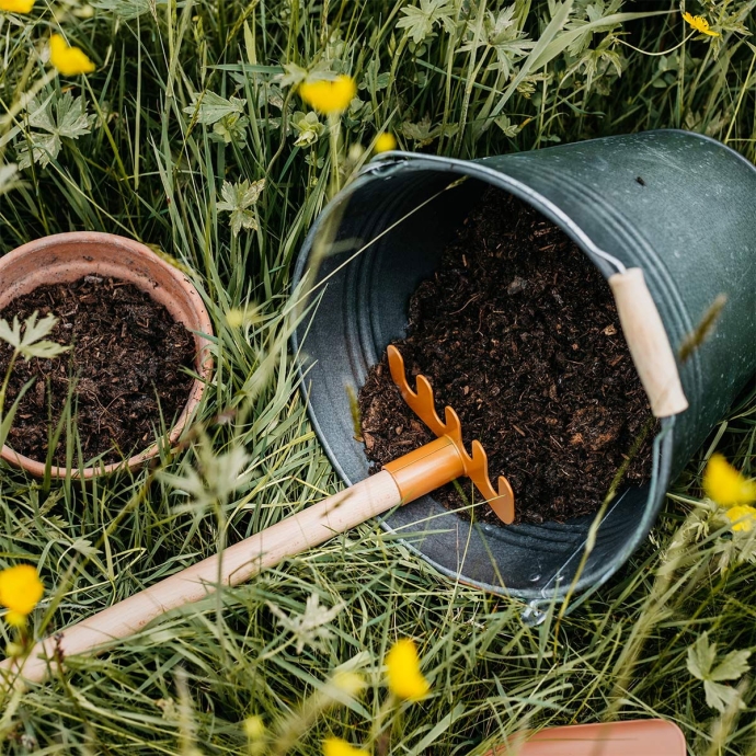 Outils de jardinage Liewood - Pelle, râteau & balai en bois et inox - Pour petits jardiniers