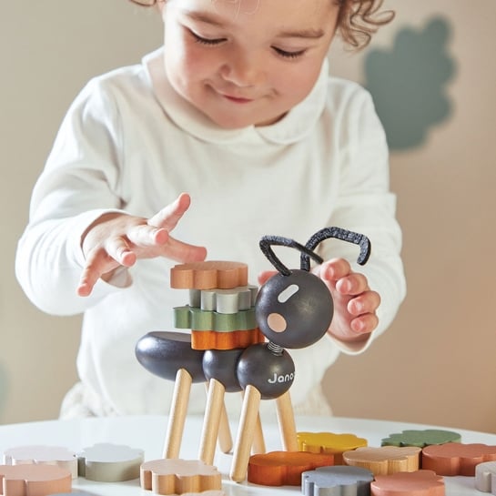 Jeu d’équilibre en bois Janod - Fourmi géante et 20 feuilles - Développe motricité et patience