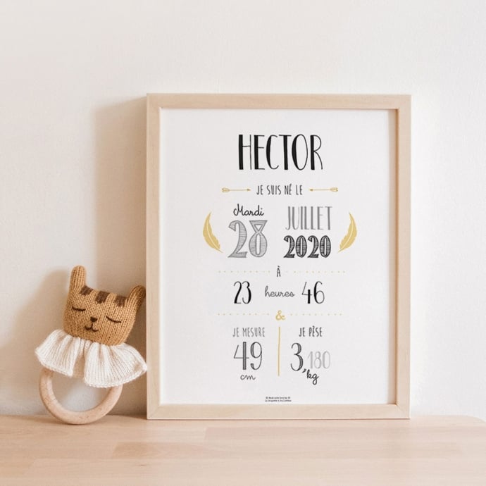 Affiche naissance personnalisée La Poupette à Paillettes - Format A3 ou A4 - Papier photo 230g