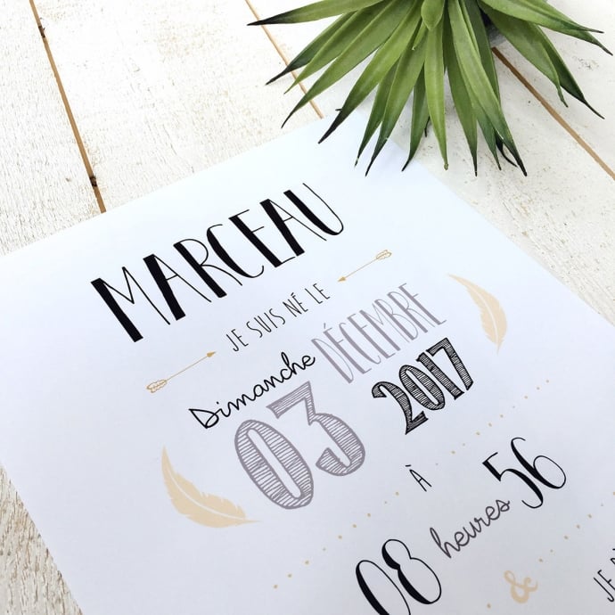 Affiche naissance personnalisée La Poupette à Paillettes - Format A3 ou A4 - Papier photo 230g