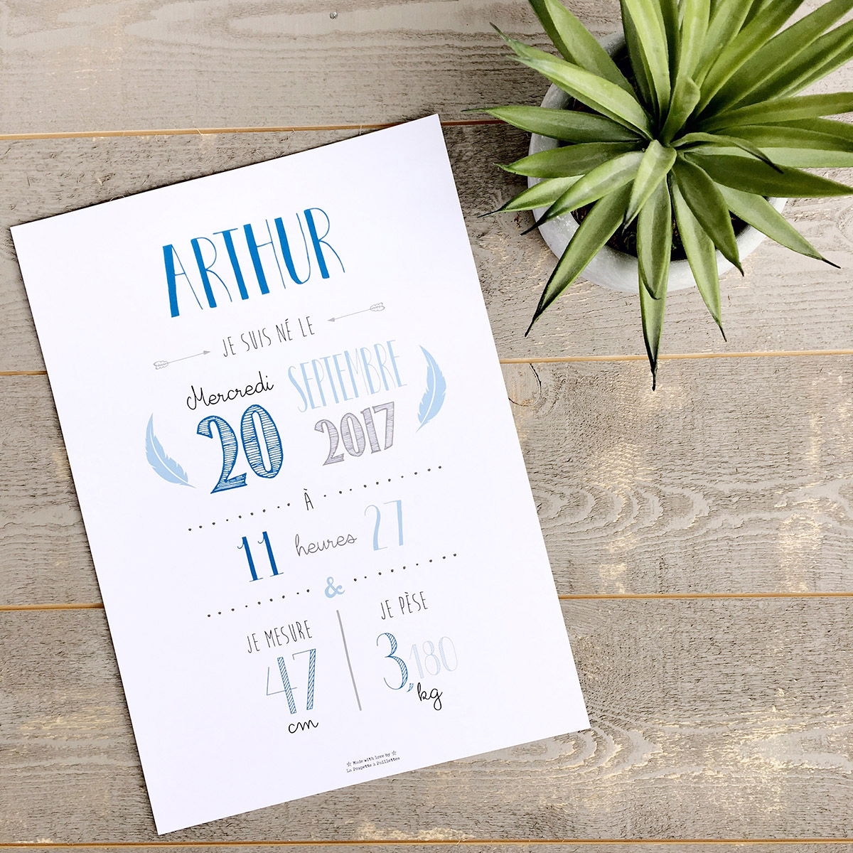 Affiche naissance personnalisée La Poupette à Paillettes - Format A3 ou A4 - Papier photo 230g