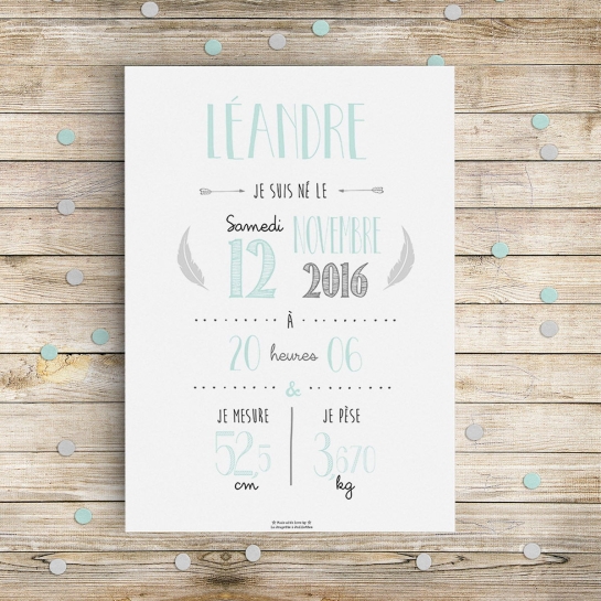 Affiche naissance personnalisée La Poupette à Paillettes - Format A3 ou A4 - Papier photo 230g