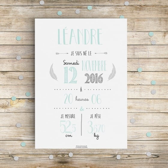 Affiche naissance personnalisée La Poupette à Paillettes - Format A3 ou A4 - Papier photo 230g