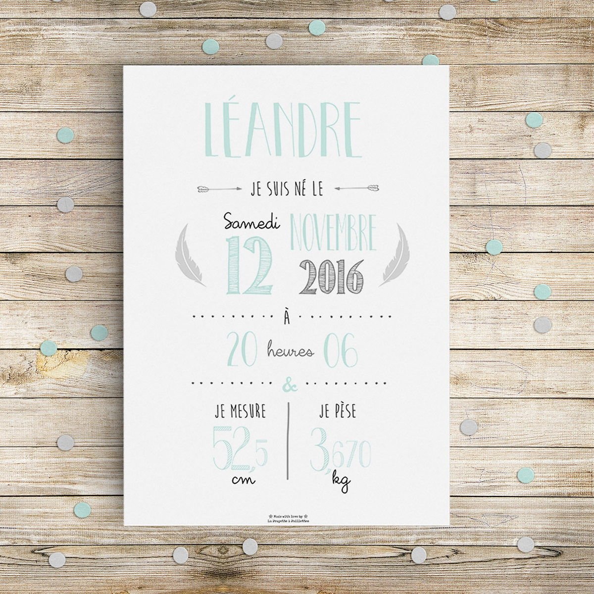 Affiche naissance personnalisée La Poupette à Paillettes - Format A3 ou A4 - Papier photo 230g - A4 - Rose - Bois - Rose - A4 - Bois (La Poupette À Paillettes) - Image 6