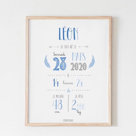 Affiche naissance personnalisée La Poupette à Paillettes - Format A3 ou A4 - Papier photo 230g