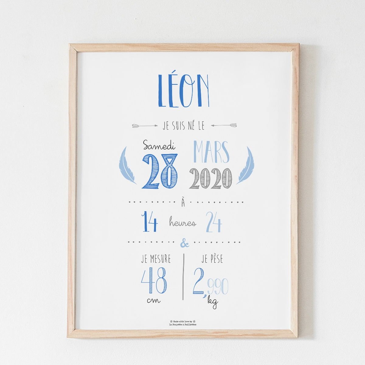 Affiche naissance personnalisée La Poupette à Paillettes - Format A3 ou A4 - Papier photo 230g