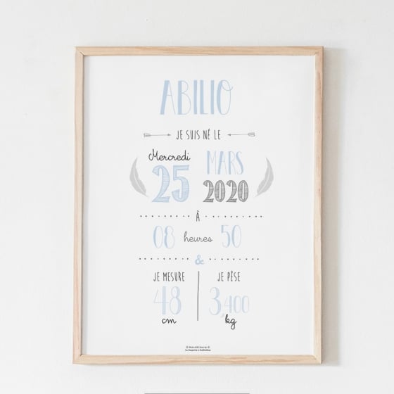 Affiche naissance personnalisée La Poupette à Paillettes - Format A3 ou A4 - Papier photo 230g