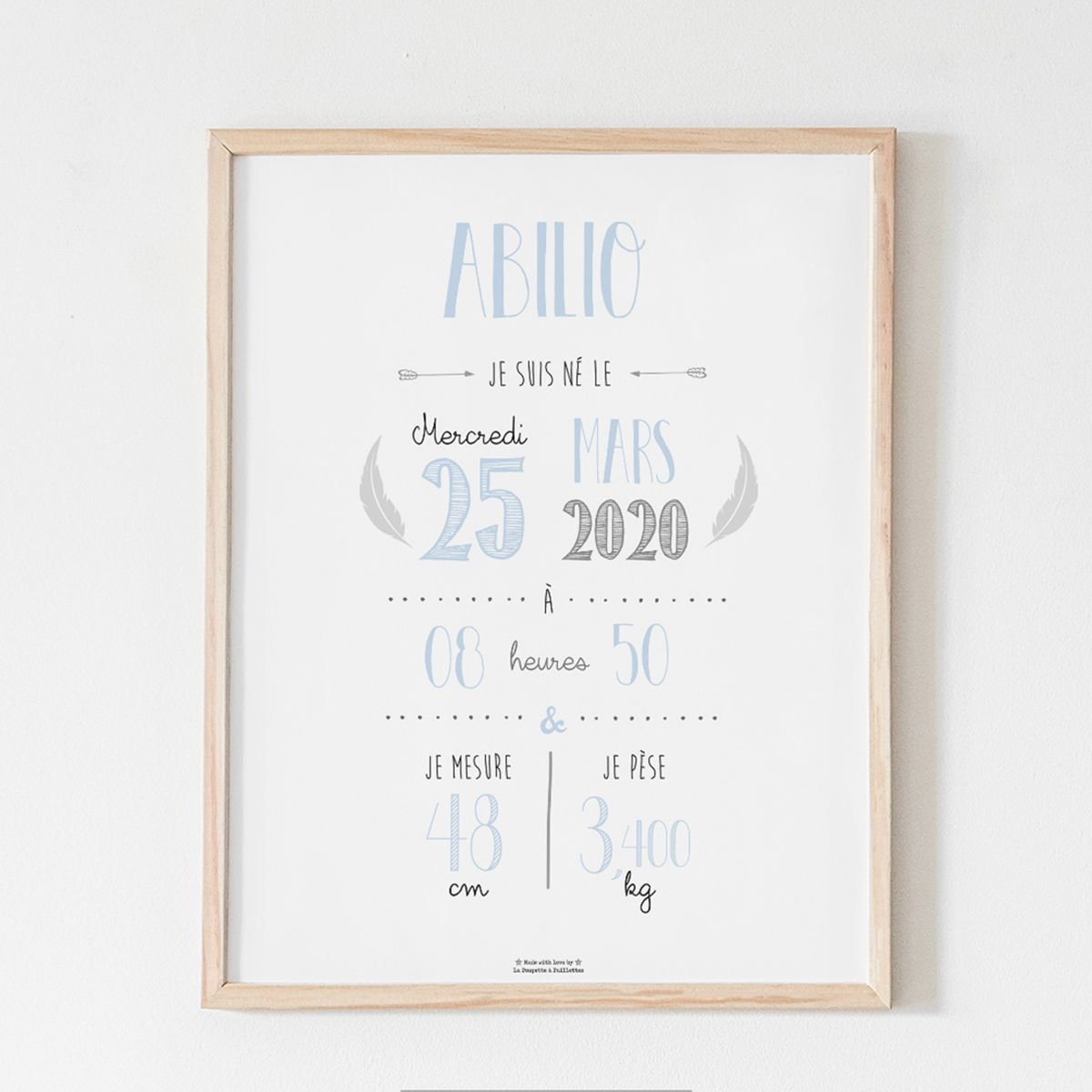 Affiche naissance personnalisée La Poupette à Paillettes - Format A3 ou A4 - Papier photo 230g