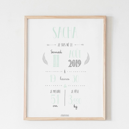 Affiche naissance personnalisée La Poupette à Paillettes - Format A3 ou A4 - Papier photo 230g