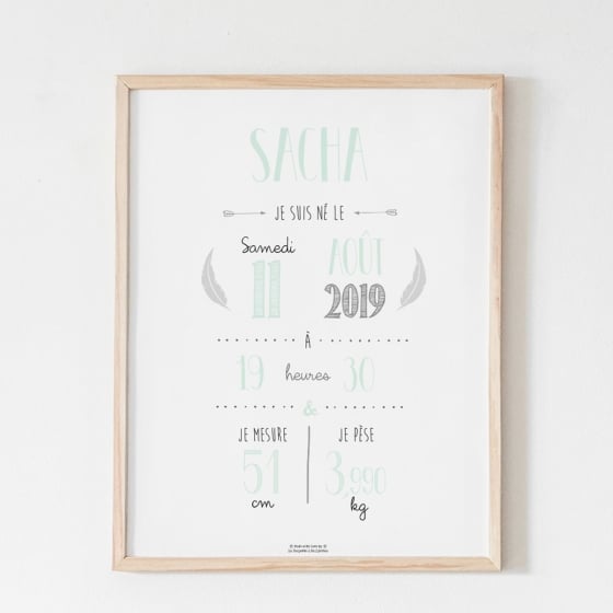 Affiche naissance personnalisée La Poupette à Paillettes - Format A3 ou A4 - Papier photo 230g