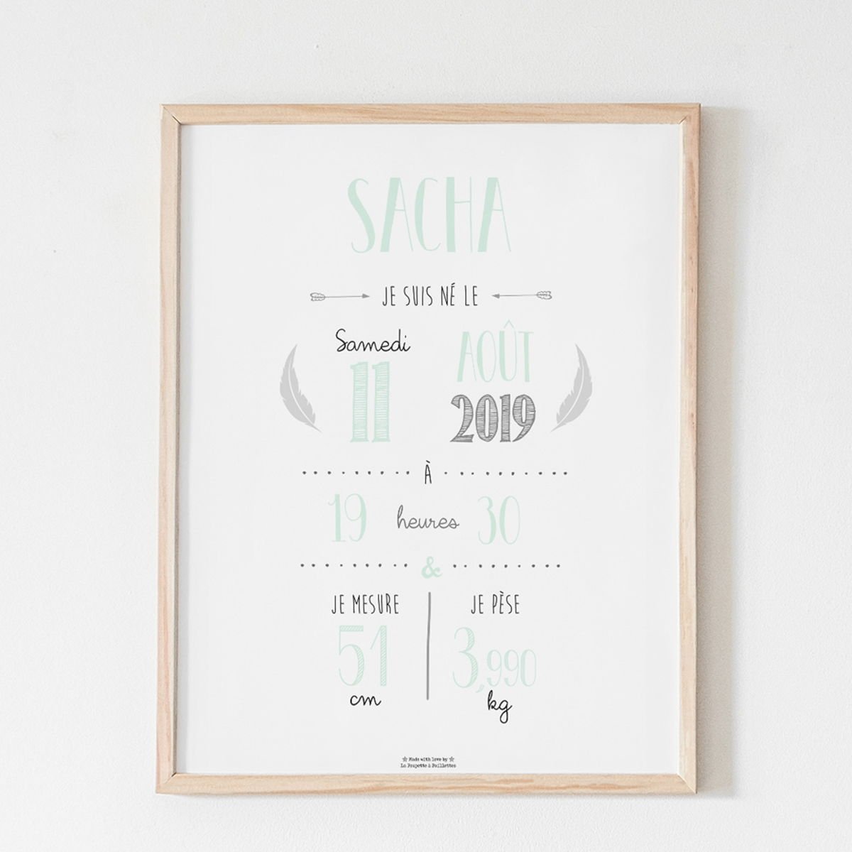 Affiche naissance personnalisée La Poupette à Paillettes - Format A3 ou A4 - Papier photo 230g