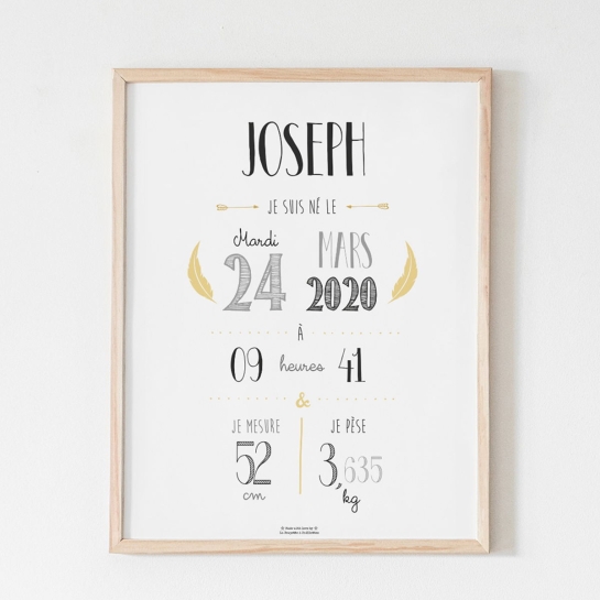 Affiche naissance personnalisée La Poupette à Paillettes - Format A3 ou A4 - Papier photo 230g