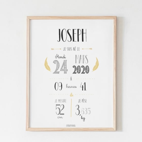 Affiche naissance personnalisée La Poupette à Paillettes - Format A3 ou A4 - Papier photo 230g
