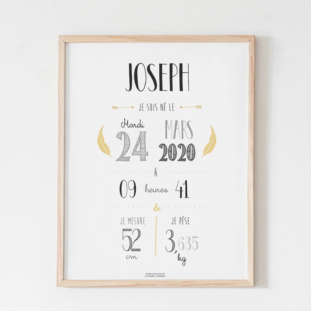 Affiche naissance personnalisée La Poupette à Paillettes - Format A3 ou A4 - Papier photo 230g