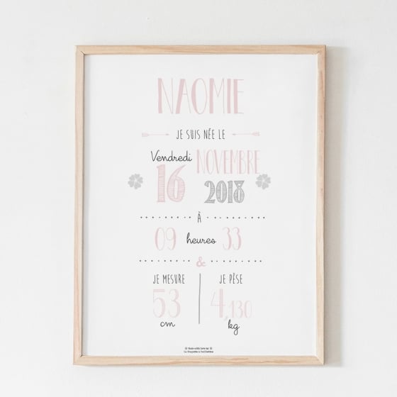 Affiche naissance personnalisée La Poupette à Paillettes - Format A3 ou A4 - Papier photo 230g