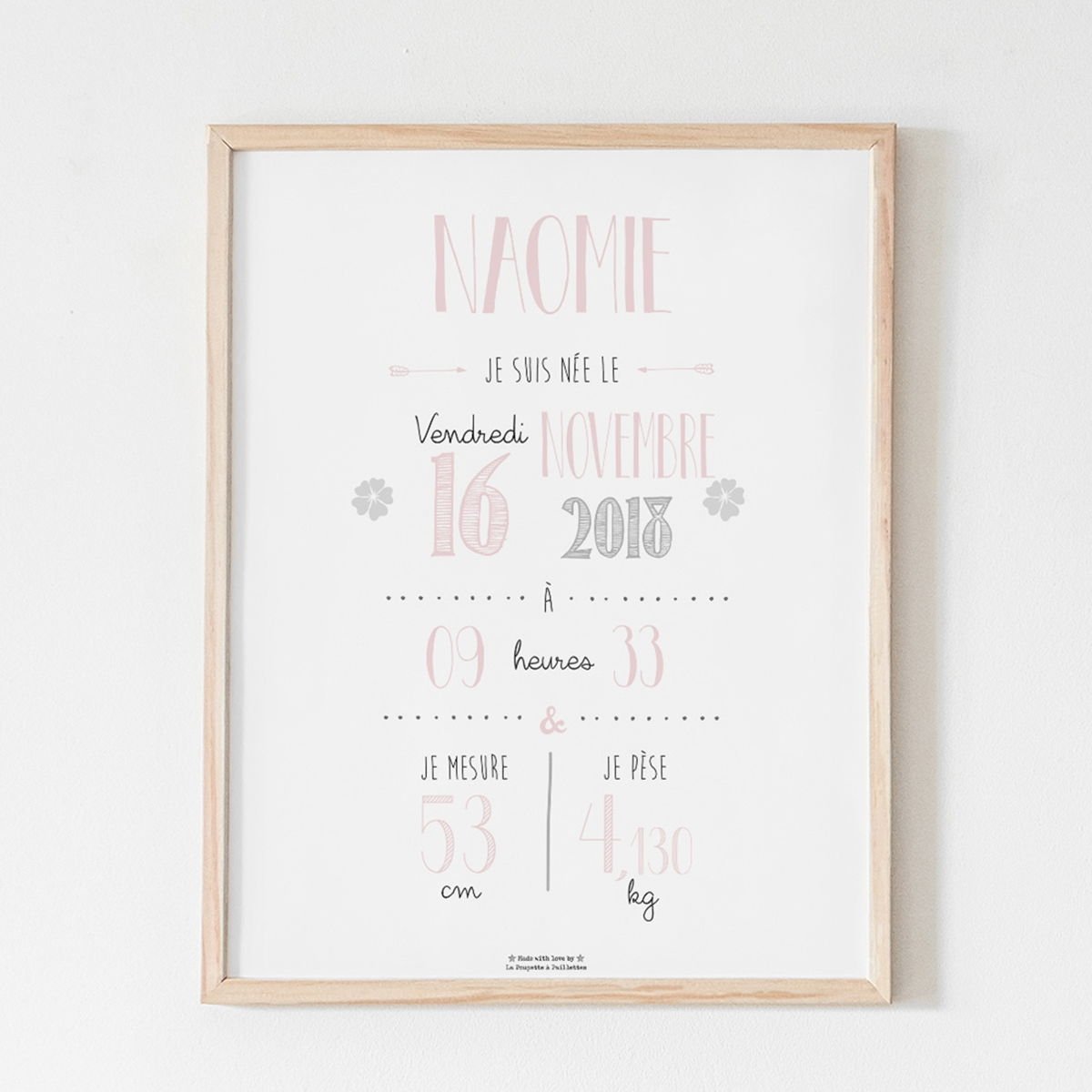 Affiche naissance personnalisée La Poupette à Paillettes - Format A3 ou A4 - Papier photo 230g