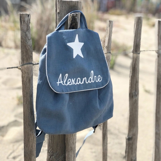 Sac à dos en lin personnalisé Toi-même - Prénom brodé - Idéal crèche & maternelle - Made in France
