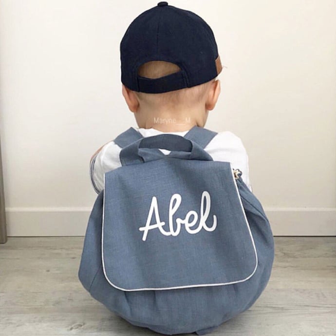 Sac à dos en lin personnalisé Toi-même - Prénom brodé - Idéal crèche & maternelle - Made in France
