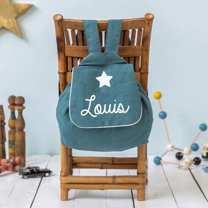 Sac à dos en lin personnalisé Toi-même - Prénom brodé - Idéal crèche & maternelle - Made in France