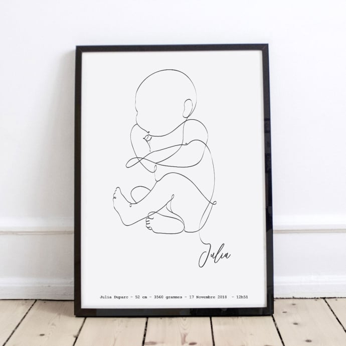 Affiche bébé personnalisée Minoe - Prénom, poids, taille, date - Format A3, minimaliste & poétique