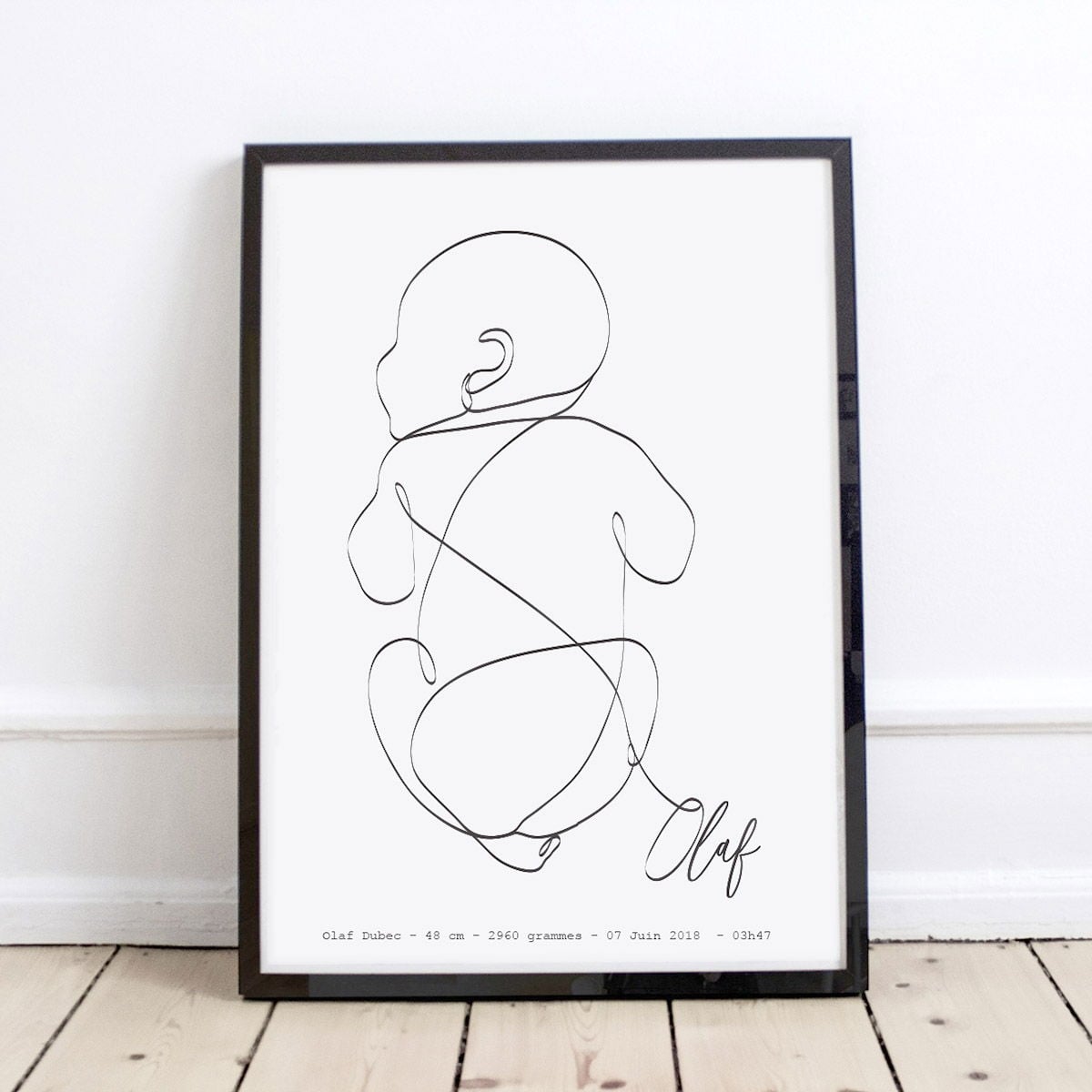 Minoé - Affiche bébé personnalisée Minoe - Prénom, poids, taille, date - Format A3, minimaliste & poétique