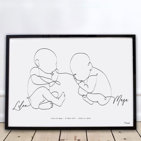 Affiche bébé personnalisée Minoe - Prénom, poids, taille, date - Format A3, minimaliste & poétique