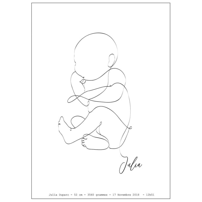 Affiche bébé personnalisée Minoe - Prénom, poids, taille, date - Format A3, minimaliste & poétique