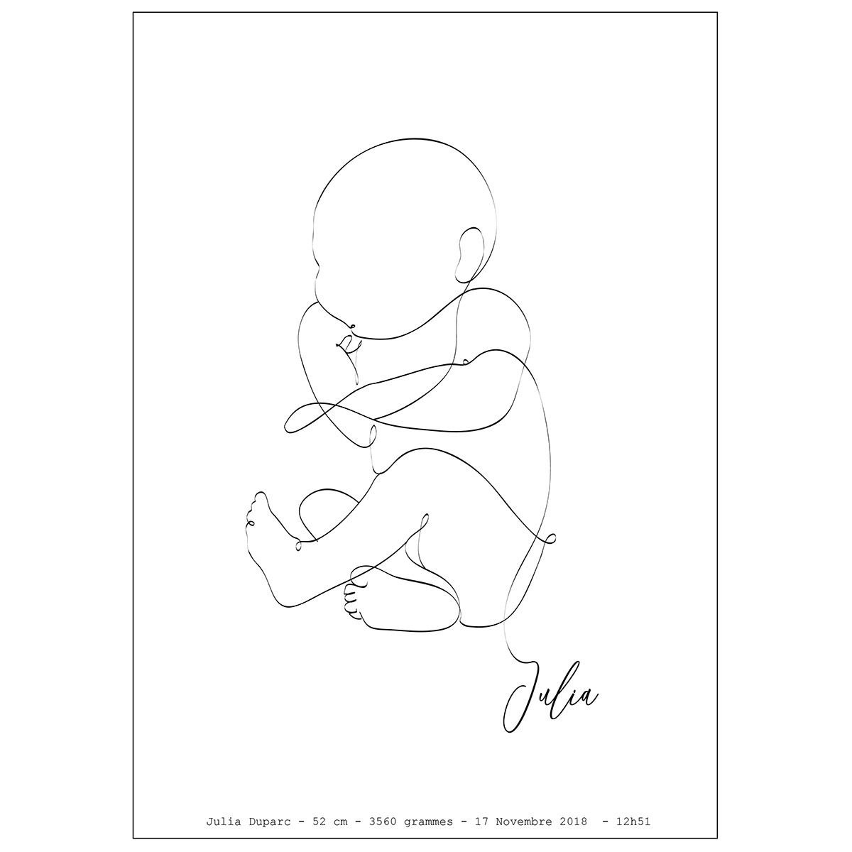 Affiche bébé personnalisée Minoe - Prénom, poids, taille, date - Format A3, minimaliste & poétique