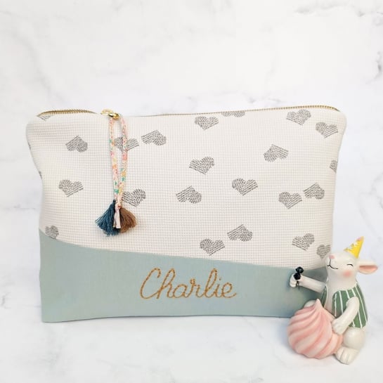 Trousse de Toilette Personnalisée - Coton Brodé à la Main | Rangement Bébé & Voyage - Fabriqué en France