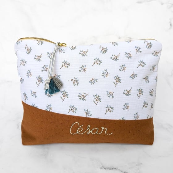 Trousse de Toilette Personnalisée - Coton Brodé à la Main | Rangement Bébé & Voyage - Fabriqué en France